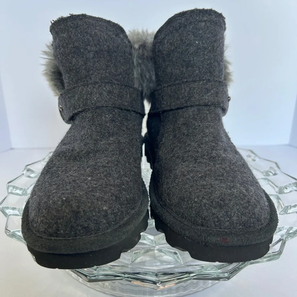 BEARPAW Women's Gray Wool Blend‎ Faux Fur Cuff Winter Ankle Boots Size 6